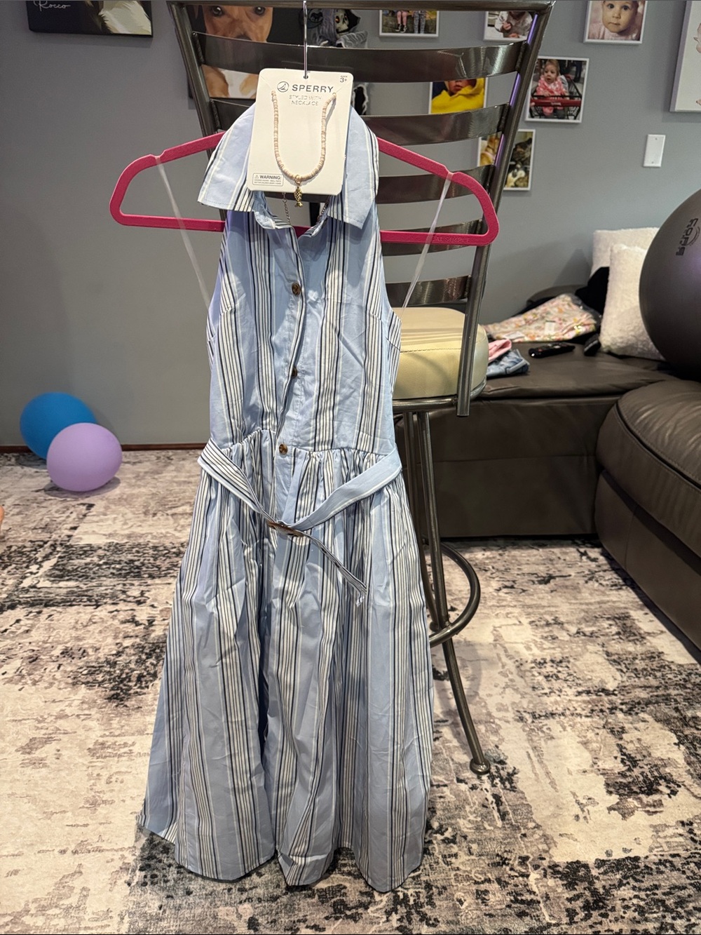 Sperry Light Blue and White Striped Sleeveless Shirt Dress NEW Size 12